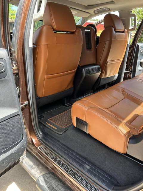 Saddle leather rear seat in a Toyota Tundra