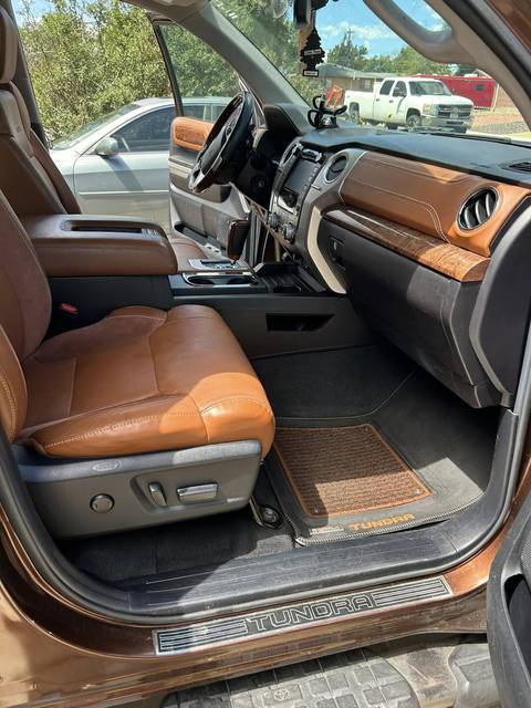 Saddle leather seats in a Toyota Tundra, close
